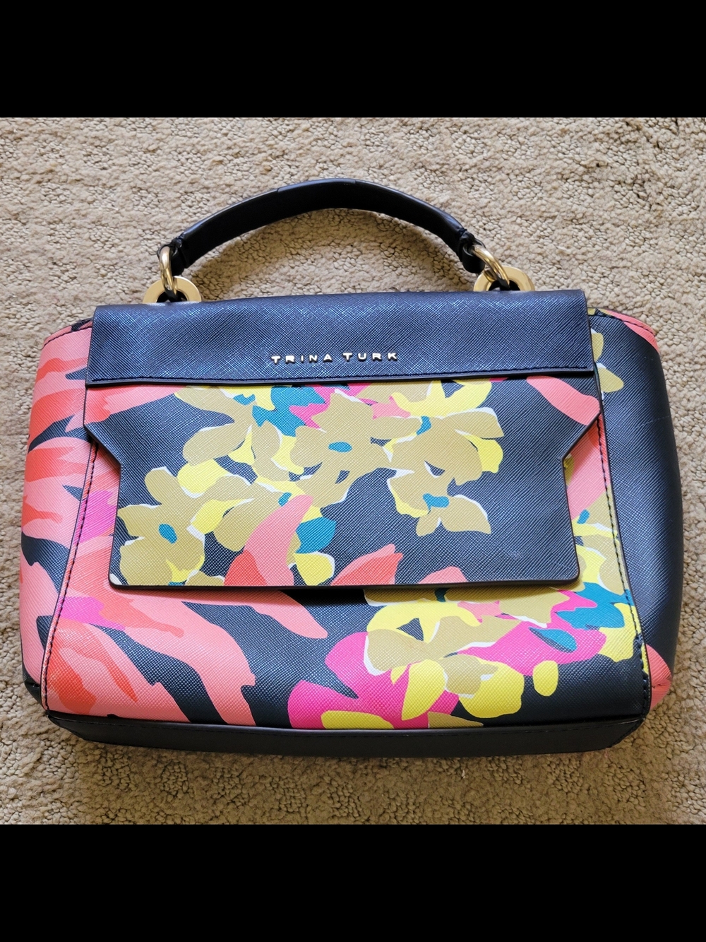 Trina Turk Black Floral Multicolor Top-Handle Satchel